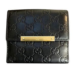 GUCCI Black Lambskin GG Guccismo Bifold Wallet With Billfold Coin Section
